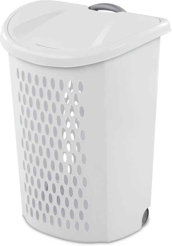 Generic White Wheeled Plastic Laundry Hamper Adult-Sized Rolling Basket With Handles For Home