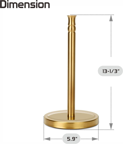 Gold Paper Towel Holder Stand, One-Handed Ripping Countertop Holder, Rust-Proof Stainless Steel Base, NOT Tip Over