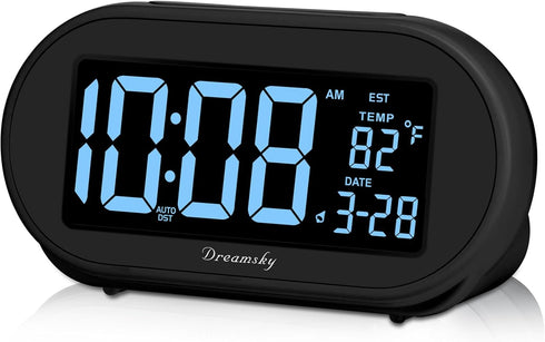 DreamSky Alarm Clocks for Bedrooms - Auto Set Digital Desk Clock with Dimmable Brightness, USB Port, Snooze