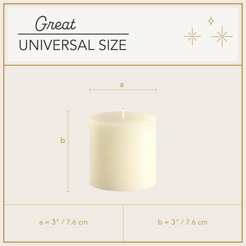 Melt Candle Pillar Candles, 3 Pack Unscented for Home, Church, Weddings, 3" x 3", Ivory