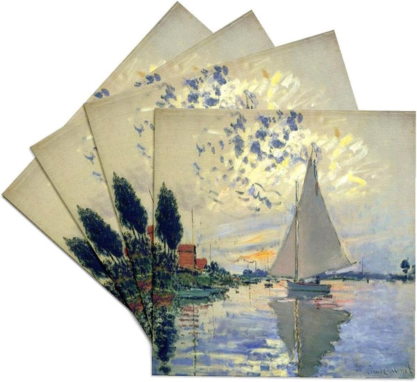 3dRose CST_203678_3 Monet Painting Sailboat at Le Petit Ceramic Tile Coasters, Set of 4