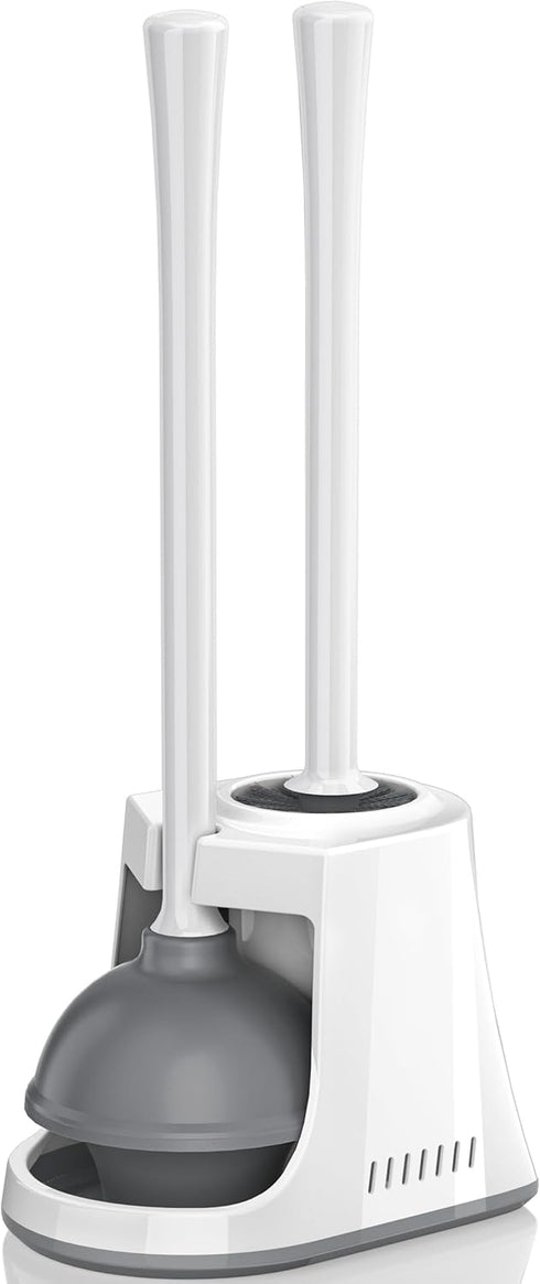 Heavy Duty Toilet Plunger and Brush Set, 2-in-1 Toilet Brush and Plunger Combo with Ventilated Holder, Bowl Brush for