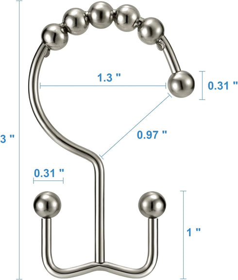 Shower Curtain Hooks Rings – TENOVEL Double Sided Rust Proof Hooks for Bathroom Shower Rods, Brushed Nickel, Set of 12