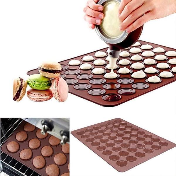 48 Hole Macarons Silicone Mat Baking Mold - Silicone Macaron Kit, Pastry Baking Mat and Decorating Piping Pot with 4pcs