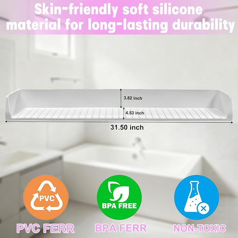 Longer Bath Tub Splash Guard for Kids,Silicone Bath Toy Holder for Bathtub,Prevent Water Spills in Bathroom,Fun-Filled