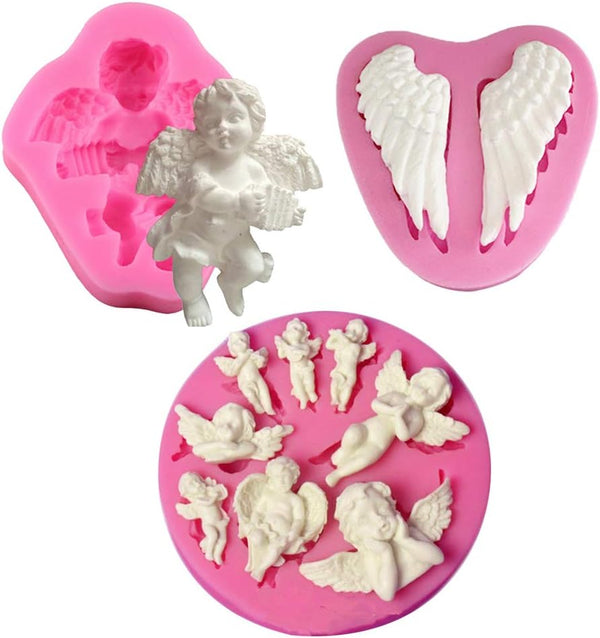 HiParty 3Pcs/Set Mini Angel Baby & Wings Fondant Molds, Silicone Cake Decorating Tools for Baby Shower