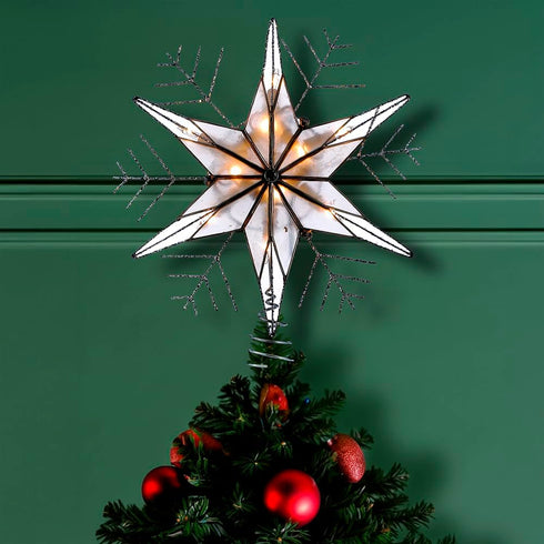 Kurt Adler 10-Light Capiz and Wire Snowflake Christmas Treetop, 10-Inch, Silver
