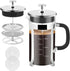 French Press Coffee Maker, 34oz 304 Stainless Steel with 2 Filters, Heat Resistant Borosilicate Glass, BPA Free