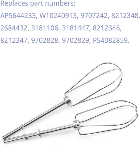 W10490648 Hand Mixer Turbo Beaters for Blending Soups, Smoothies, Shakes, Egg Whites, Replaces AP5644233, AP6022244