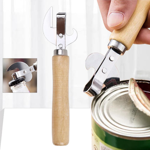 3 PACK Stainless Steel Kitchen Utensil Multifunctional Lid Remover with Wood Handle, Bottle Punch Can Opener