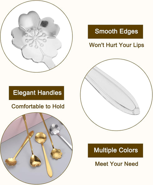 uxcell 4Pcs Stainless Steel Flower Spoons, 5 Inch Cherry Blossom Shape Coffee Dessert Spoon