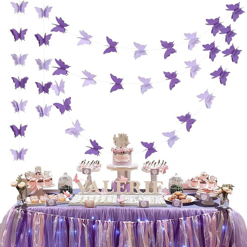 BEISHIDA 5Pcs Purple Lavender Butterfly Paper Garland, Hanging Decorative Banner for Halloween Home Decor, Birthday