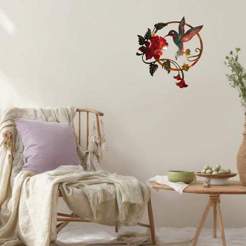 Zoihet Round Metal Bird Wall Art Decor, Hummingbird Silhouette for Garden and Fence