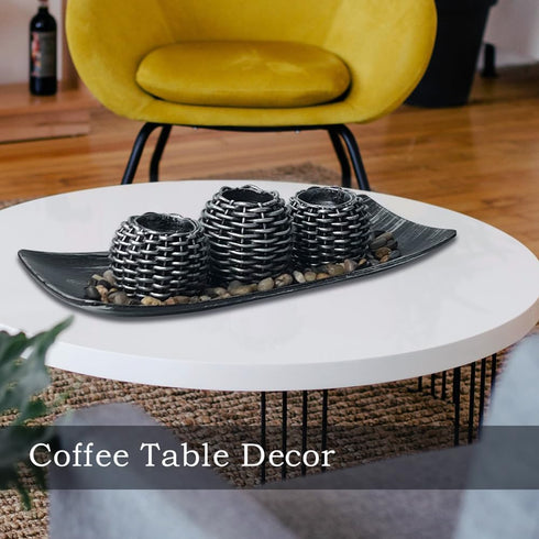 3 Coffee Table Decor, Pieces Candle Holders with Tray and Rocks, Centerpiece Table Decorations for Living Room, Dining