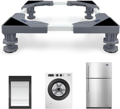 Mini Fridge Stand Adjustable Universal Base, 4 Strong Feet Washer Dryer Pedestal for Refrigerator, Grey