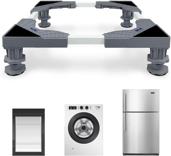 Mini Fridge Stand Adjustable Universal Base, 4 Strong Feet Washer Dryer Pedestal for Refrigerator, Grey