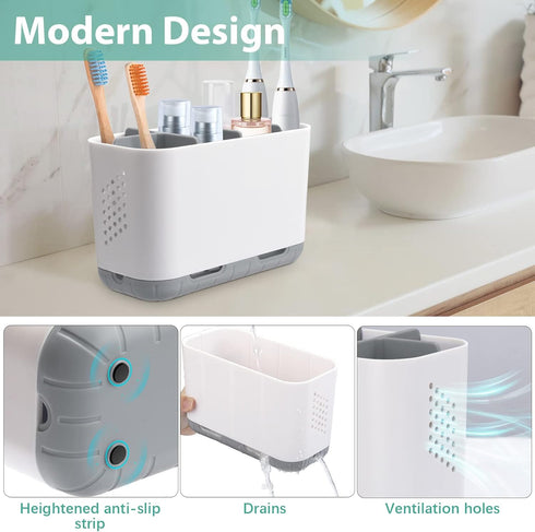 Boperzi Toothbrush and Toothpaste Holder, Adjustable Dividers for Bathroom Countertop, Rustic Decor Set for Family