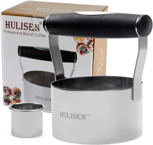 HULISEN 3.5 inch Biscuit Cutter, Stainless Steel Round Cookies Cutter with Soft Grip Handle, Professional Baking Dough