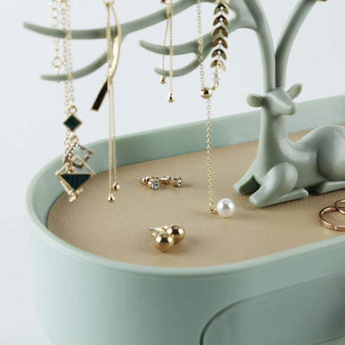 MORE&LESS Antlers Jewelry Display Stand with Drawer, Tree Tower Rack Organizer for Rings, Earrings, Necklaces, Bracelets