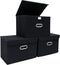 STOREONE Fabric Storage Cube Bins, Foldable Organizer Container with Lids and Metal Handles, Black, 3 Pcs