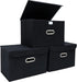 STOREONE Fabric Storage Cube Bins, Foldable Organizer Container with Lids and Metal Handles, Black, 3 Pcs