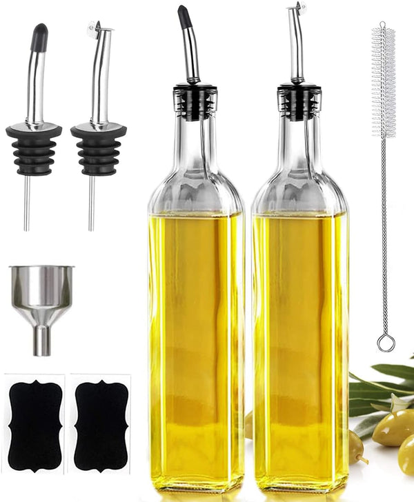 Leaflai Olive Oil Dispenser Bottle, 2 Pcs Glass Olive Oil Dispenser and Vinegar