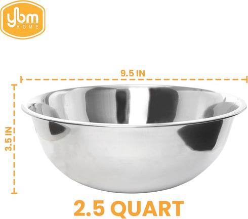 YBM HOME Stainless Steel Mixing Bowl, Premium Polished Mirror, Nesting Metal Bowl, 2.5 Quart, 1174