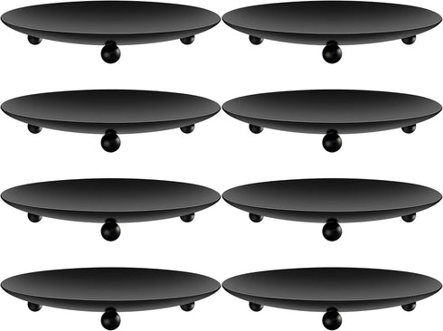 8PCS Black Iron Plate Candle Holder - 4'' Stand Plate for LED & Wax Candles, Decorative Pillar Candle Plate for Weddings