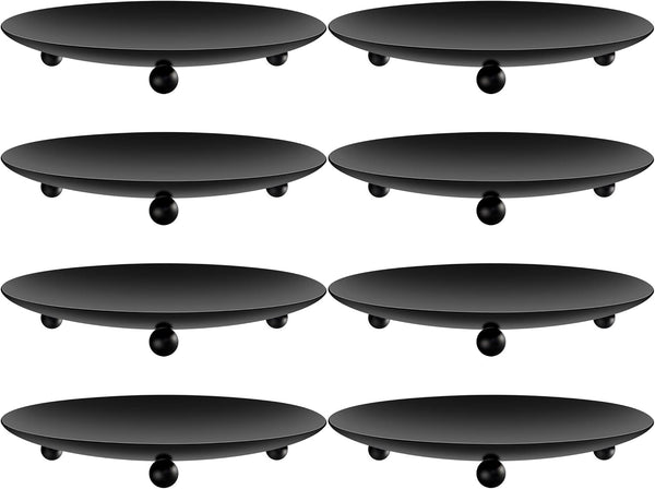 8PCS Black Iron Plate Candle Holder - 4'' Stand Plate for LED & Wax Candles, Decorative Pillar Candle Plate for Weddings