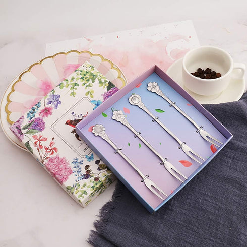 8Pcs 4.9 Inch Stainless Steel Flower Forks, Small Pickle Dessert Cake Forks for Banquet Party Seafood Cocktail
