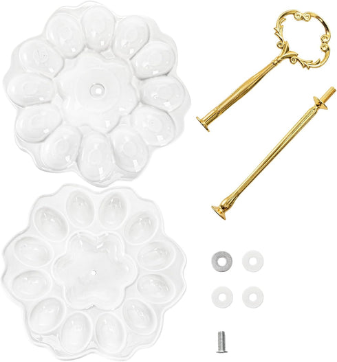 2 24 Countertop, Peohud Tier Deviled Egg Platter, Holes Deviled Egg Tray Container, Detachable Ceramic Easter Egg