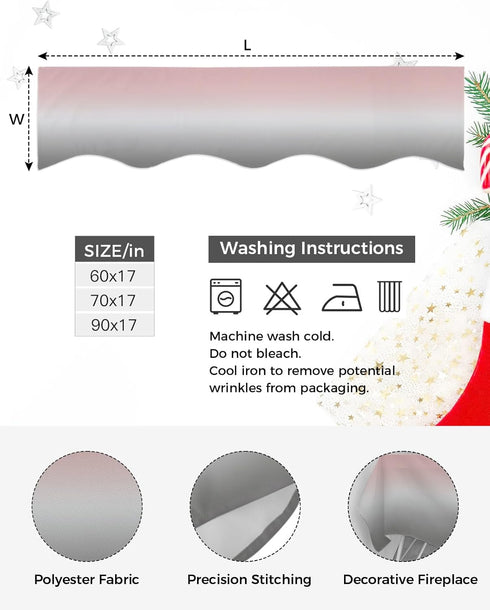 Ombre Mantle Scarf for Fireplace, Blush Pink and Gray Gradient Indoor Mantel Top Runner, 17 x 70 Inch