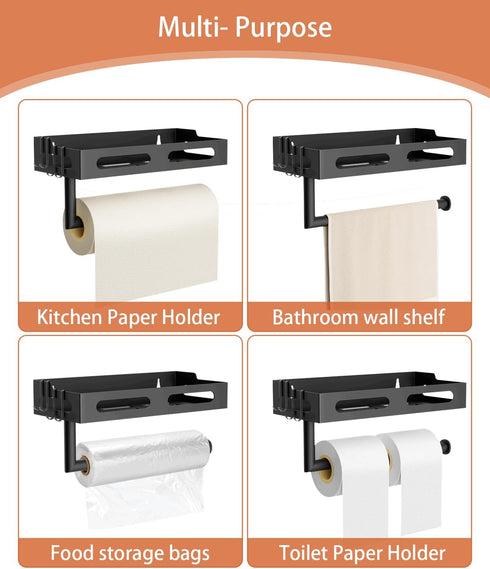4 Paper Towel Holder Wall Mount for Kitchen, One-Handed Tear, Bathroom Paper Towel Holder with Shelf, RV Paper Towel