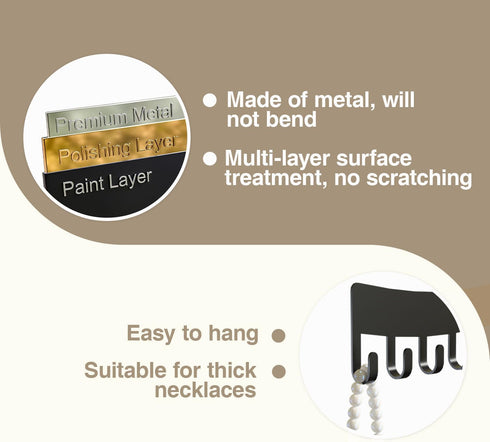 Wall Necklace Organizer Holder, Wall Mounted Jewelry Hanging Storage for Necklaces, Black Display Hanger