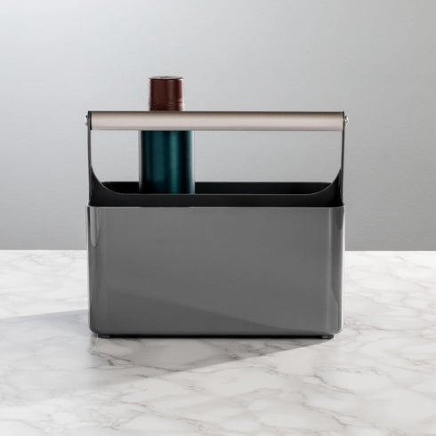 mDesign Plastic Shower Caddy Storage Organizer Utility Tote - Divided Bin for Bathroom, Dorm, Kitchen, Dark Gray