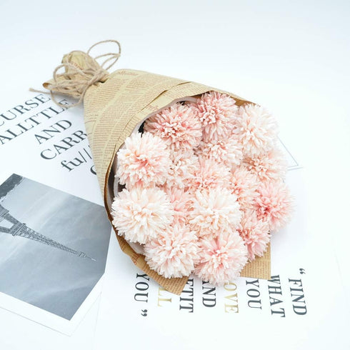 Artificial Chrysanthemum Ball Flowers Bouquet 10pcs Champagne for Home Office Parties and Wedding
