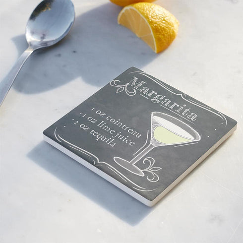 Margarita Drink Recipe Coaster, Joyride Home Decor, 4-inch Square Non-Slip Ceramic Coaster
