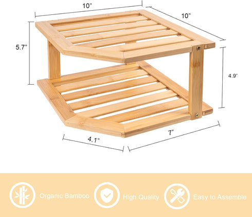 Bamboo Corner Shelf for Cabinet, Plate Organizer for Kitchen and Bathroom Countertop (2pc)