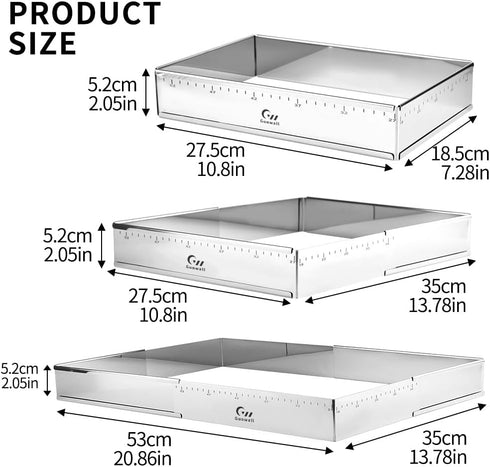 Guowall Extensible Stainless Steel Square Cake Mold, Heavy Duty Adjustable Mousse Ring - 10 * 7in