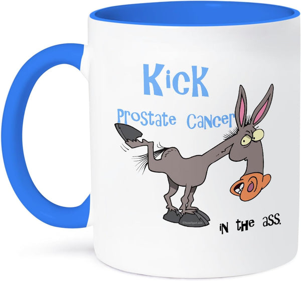 3dRose Kick Prostate Cancer In The Ass Awareness Ribbon Design - Two Tone Blue Mug, 11oz