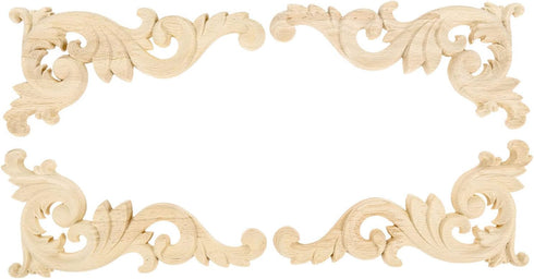 MUXSAM Wood Carved Appliques Onlays - 1-Pair Unpainted Small Wooden Carvings for Mirrors, Walls, DIY Project