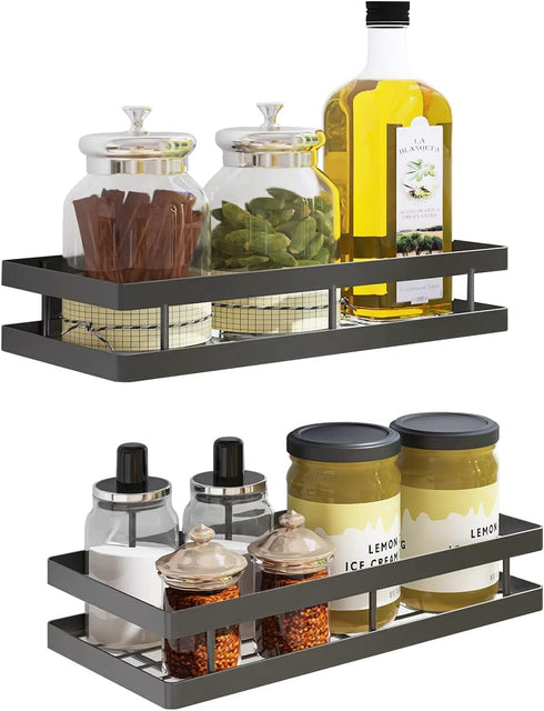 Spice Rack Organizer Wall Mount, 10" Hanging Black Spice Organizer Shelf, Farmhouse Seasoning Organizer for Kitchen