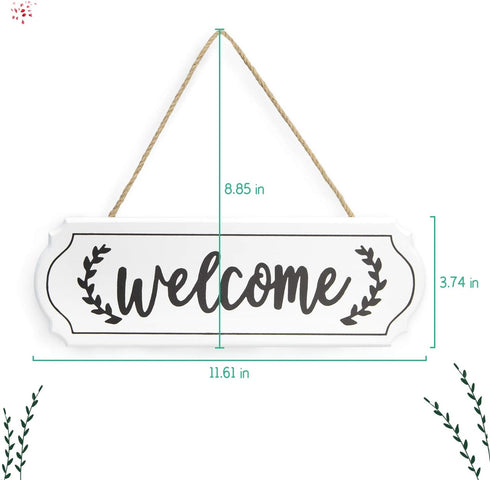 Wooden Welcome Sign for Rustic Farmhouse Decorations, Wall Hanging Welcome Sign for Front Door, White Rustic Wooden