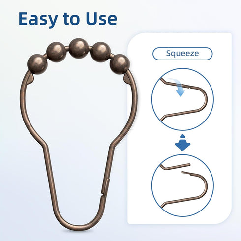 Titanker Set of 12 Rust-Resistant Metal Shower Curtain Hooks Rings for Bathroom Shower Rods