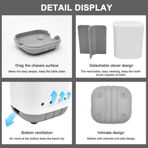 Bathroom Toothbrush Holder, Grey Plastic Detachable Organizer Caddy with 3 Slots for Electric Toothbrush and Toothpaste