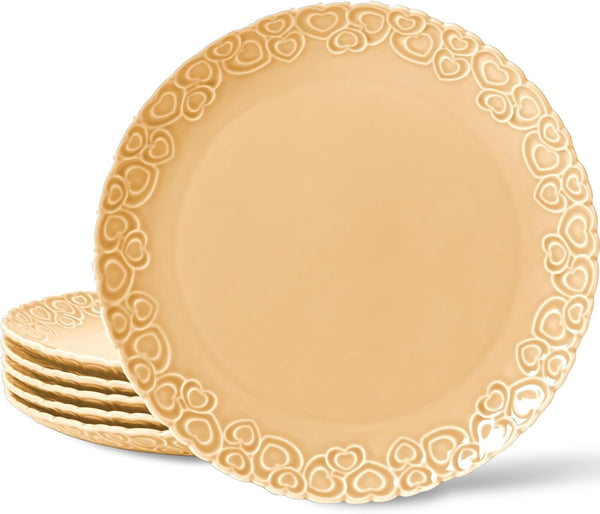 HOMBENE Heartbeat Dinner Plates Set of 6, 10.5", Porcelain Plate, Snack, Ice