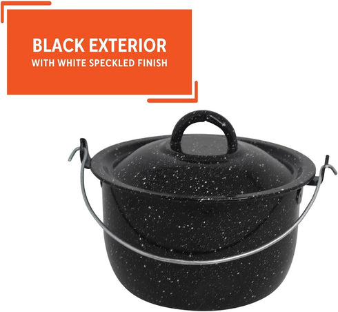 Mirro 3 Quart Enamel Convex Kettle, Black with Speckles for Cooking and Serving