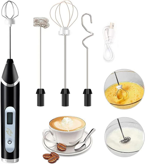 Handheld Milk Frother, USB Rechargeable, Adjustable 3 Speeds, Mini Blender Drink Mixer for Coffee, Hot Chocolate