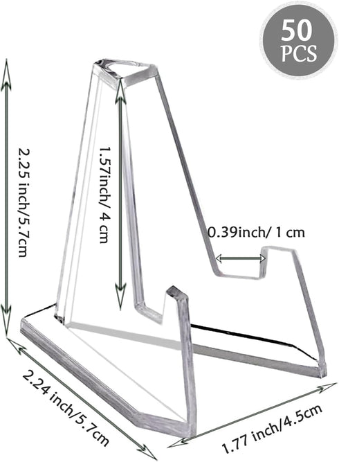 50 Packs Card Display Stand, Mini Clear Acrylic Easel Stands 2.25 Inch Coin Display Stand for Baseball Sports Trading Cards Medals Pockets Watches Exhibit