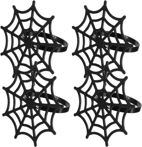 FRCOLOR 4pcs Metal Spider Web Napkin Holder, Halloween Napkin Rings for Festival Parties Weddings